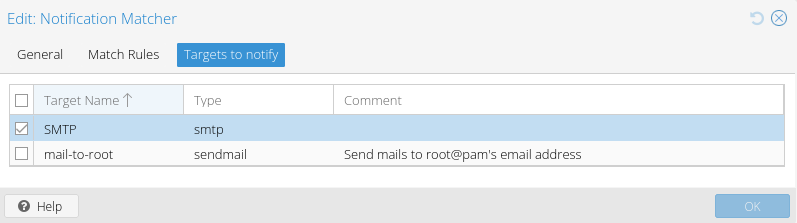 Proxmox Notification Matcher form